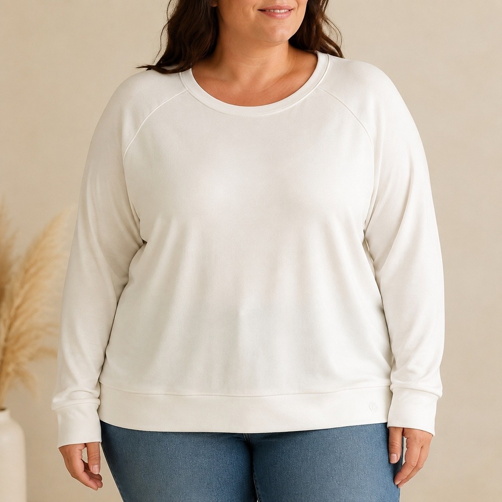 TITLE: Cozy Earth Bamboo Ultra-Soft Raglan Pullover Crew Ivory XXXL NWT $130